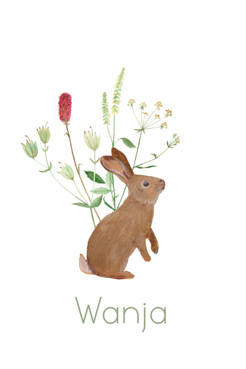 Afscheidskaart kind konijn wilde bloemen