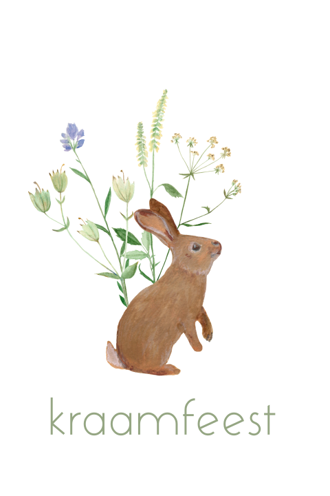 Kraamfeest kaart konijn wilde bloemen